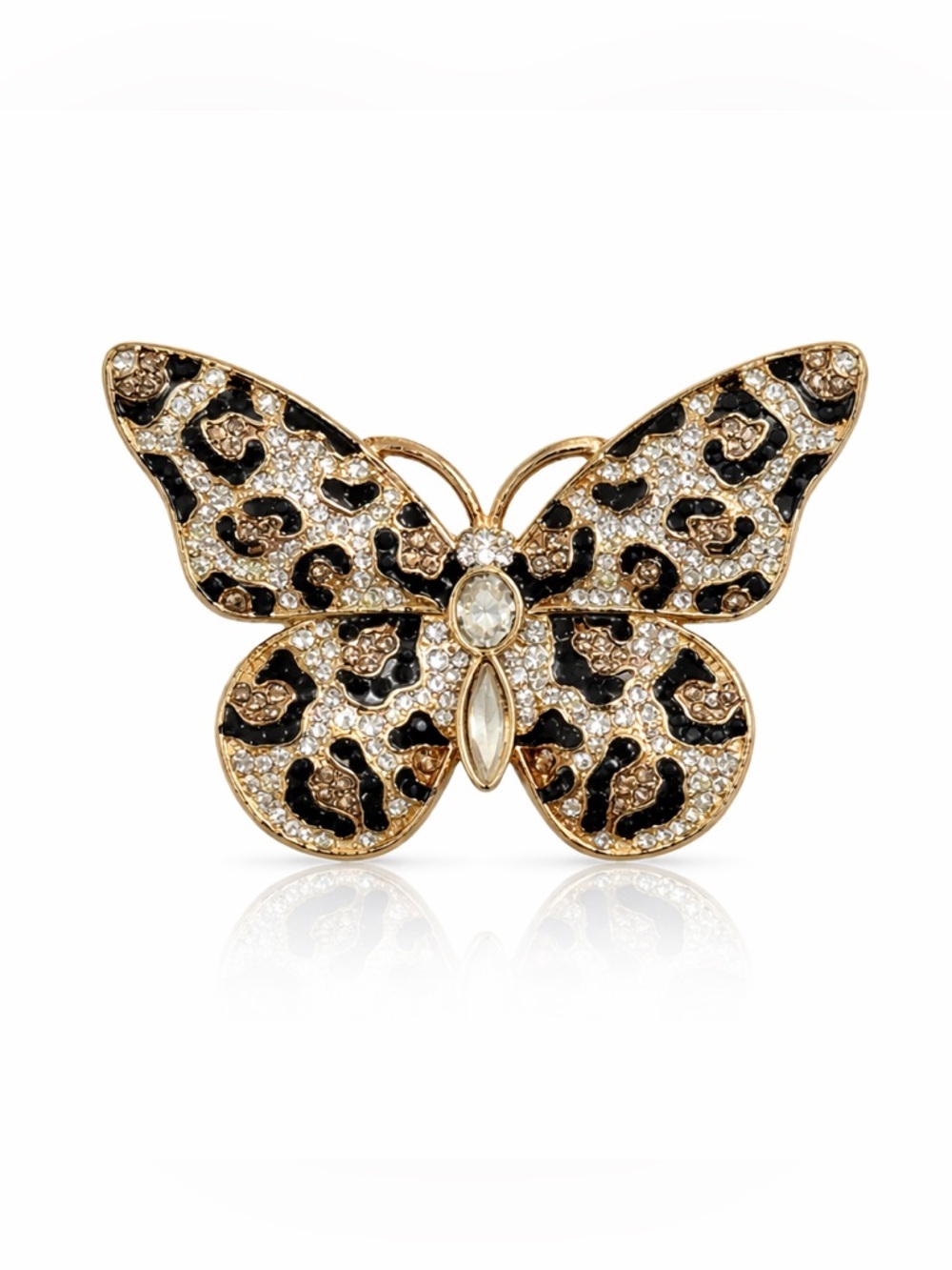 Gold-Tone Leopard Print Butterfly Brooch - Elegant Women Jewelry